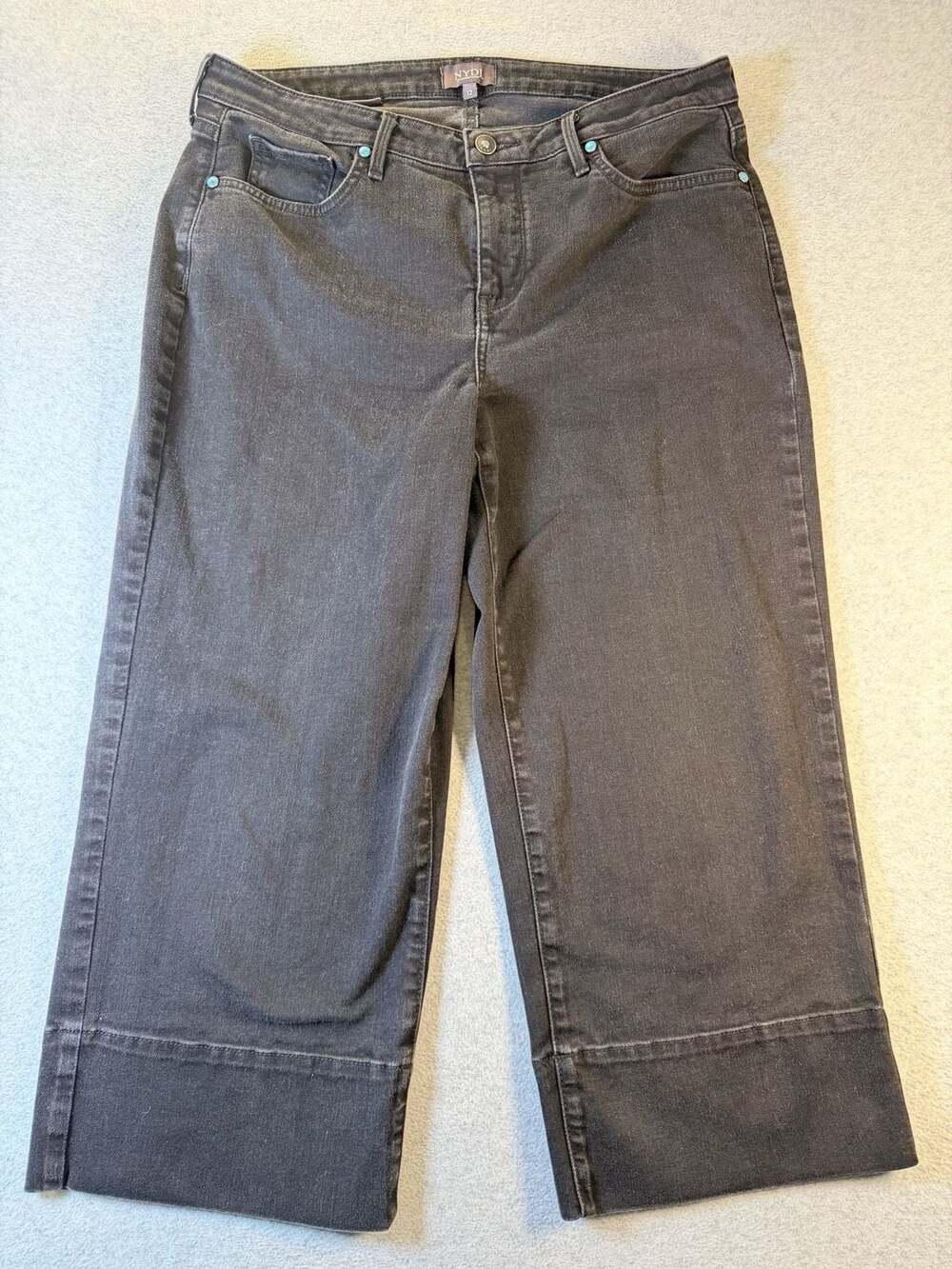 NYDJ Fit is Everything Black Lift Tuck Technology Crop Wide Leg Jeans Size 12